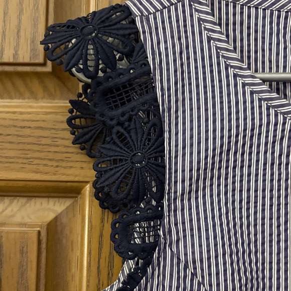 CAbi Navy and White Striped Blouse with Sleeve Accents - Picture 3 of 9